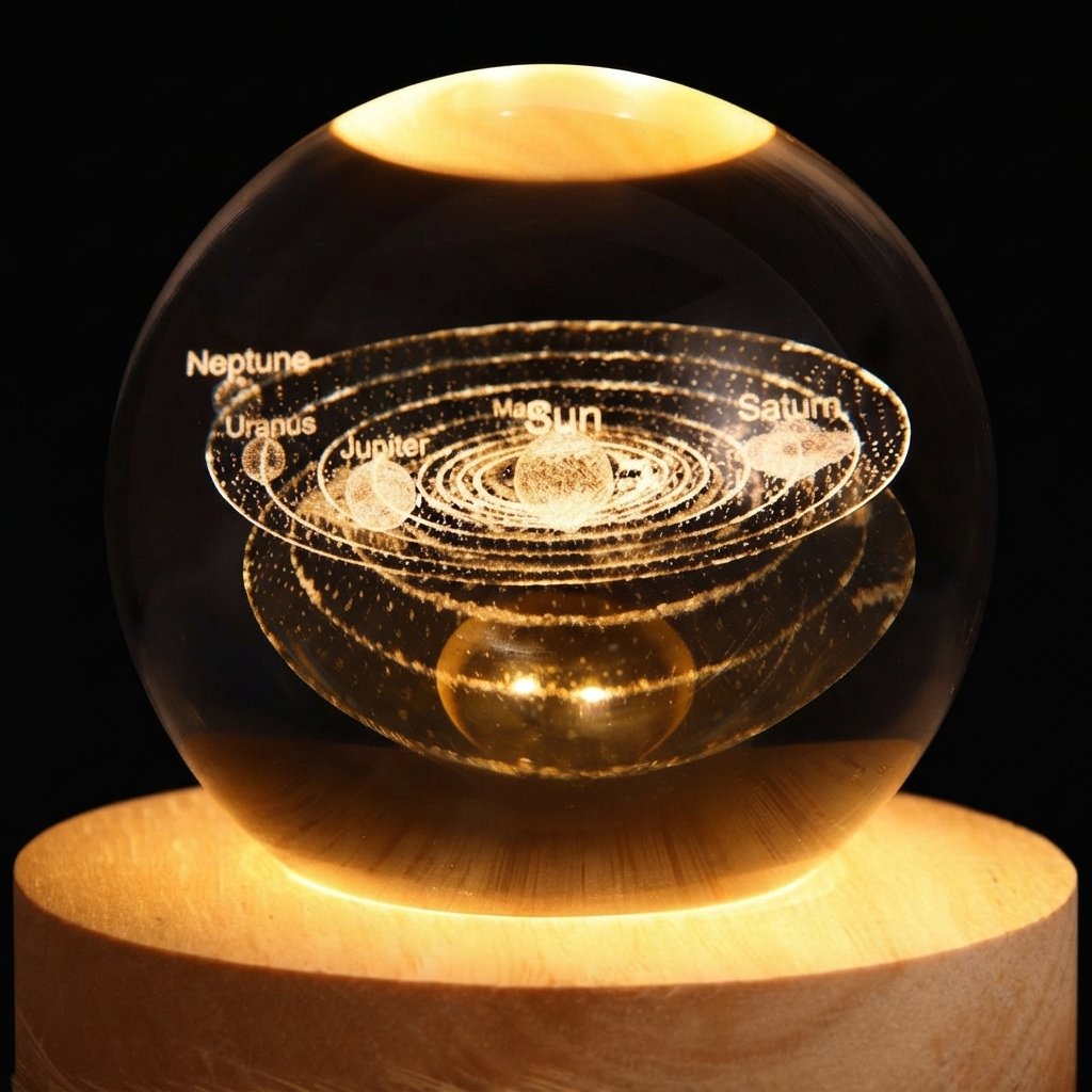 3D Crystal Ball Night Light with Wooden Base
