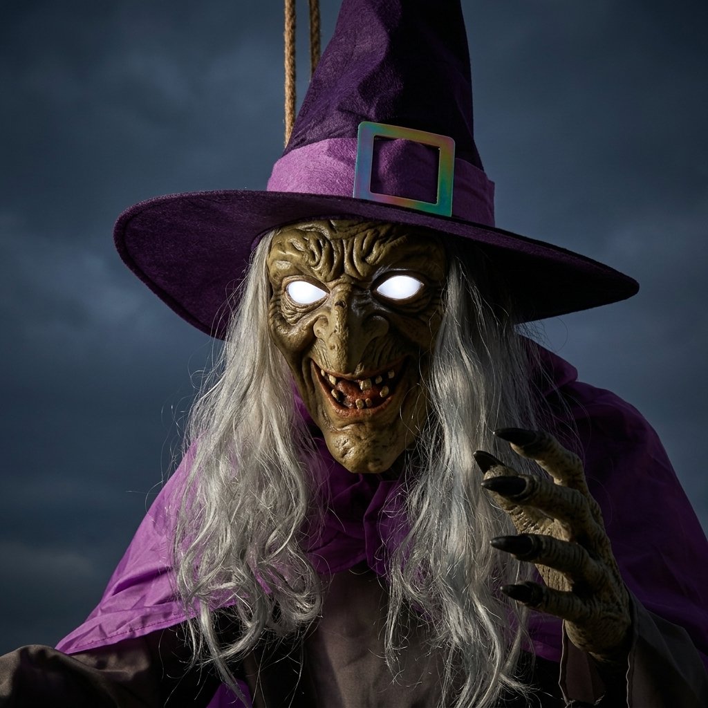 6-Foot Flying Witch Halloween Yard Decoration with Floating Broomstick Effect and Lifelike Face