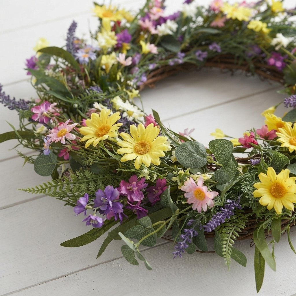 Artificial Wildflower Wreath for Door or Table, 45–55 cm