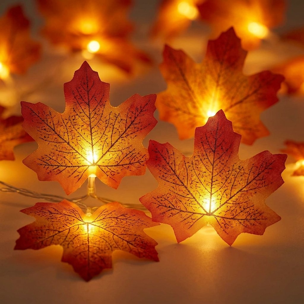 Autumn Maple Leaf LED String Lights Garland with Warm Amber Glow – Halloween, Thanksgiving and Fall Décor
