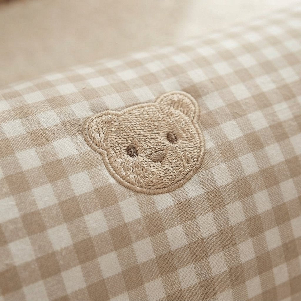 Baby Pillow with Gingham Bear Patch, Cotton