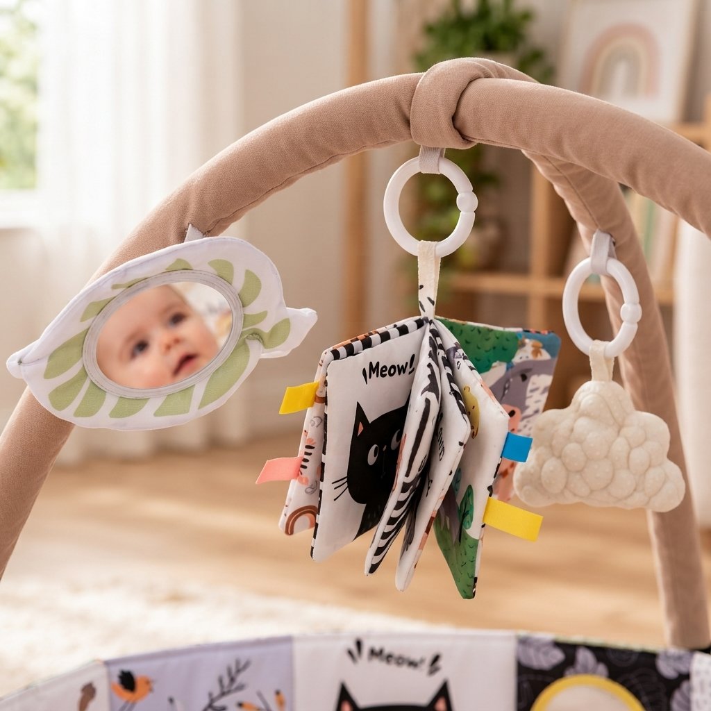 Baby Play Gym Mat with 6 Detachable Sensory Toys