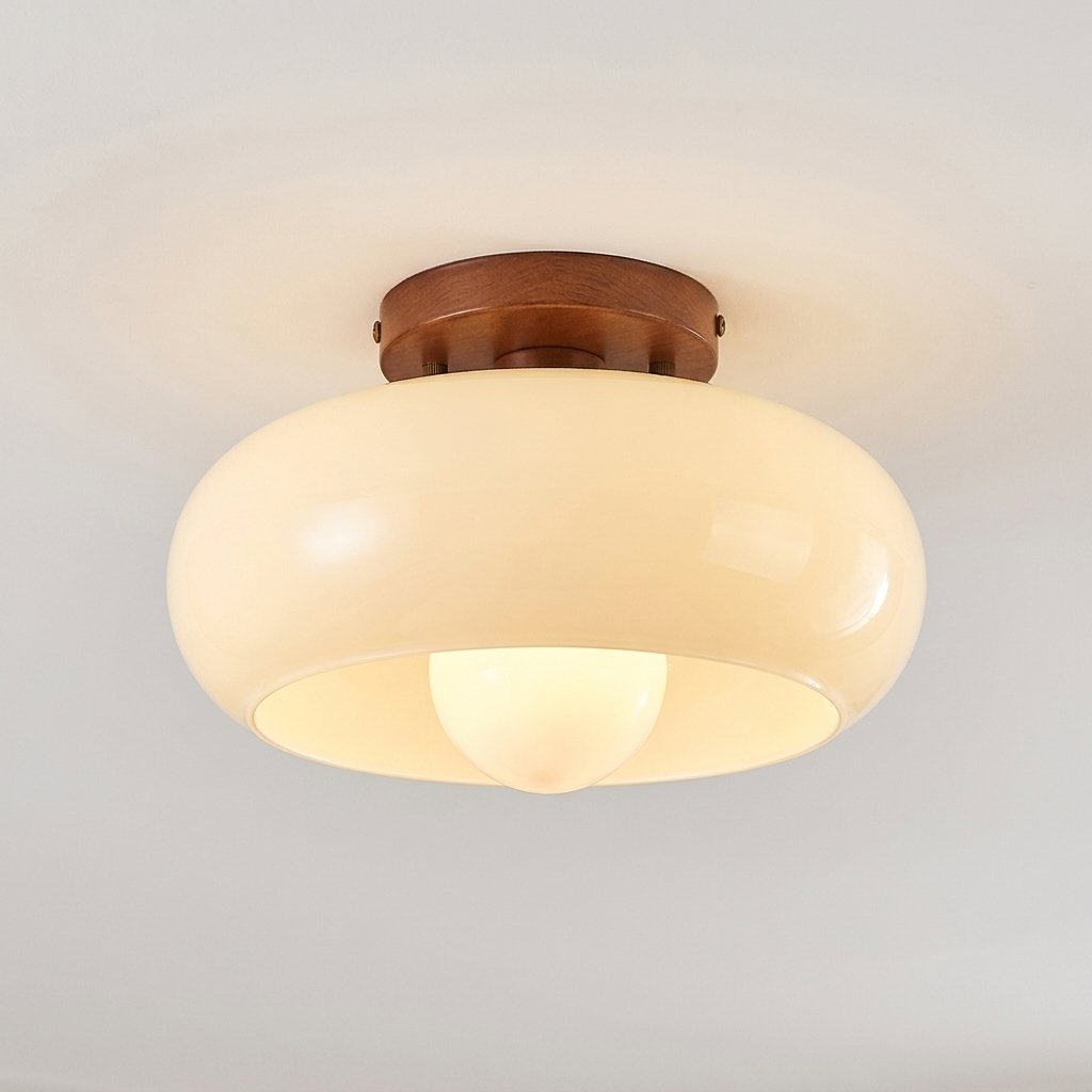 Bauhaus Flush Ceiling Light with Cream Glass Shade