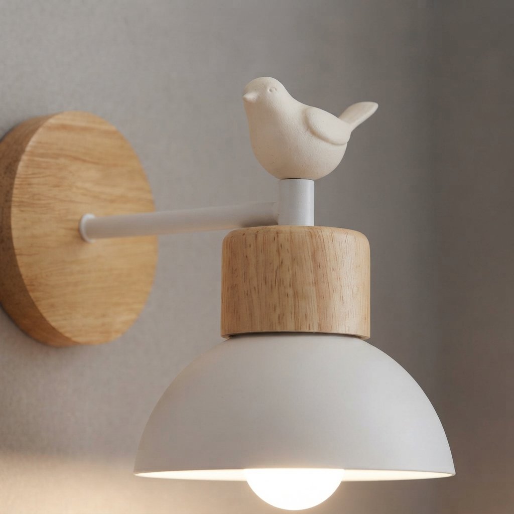 Bird Wall Light, Metal & Wood Sconce for Children's Room