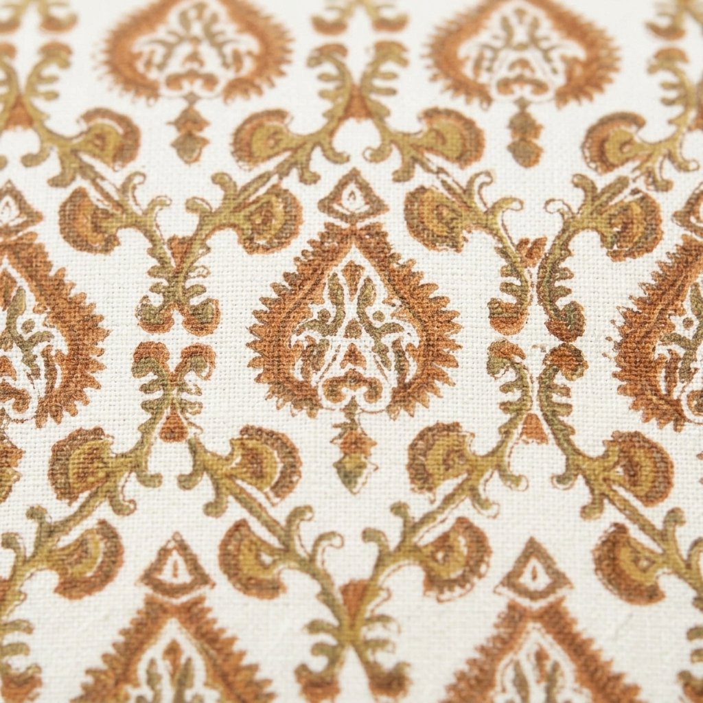 Block Print Cotton Cushion Cover, Ochre Paisley, 24x24 in