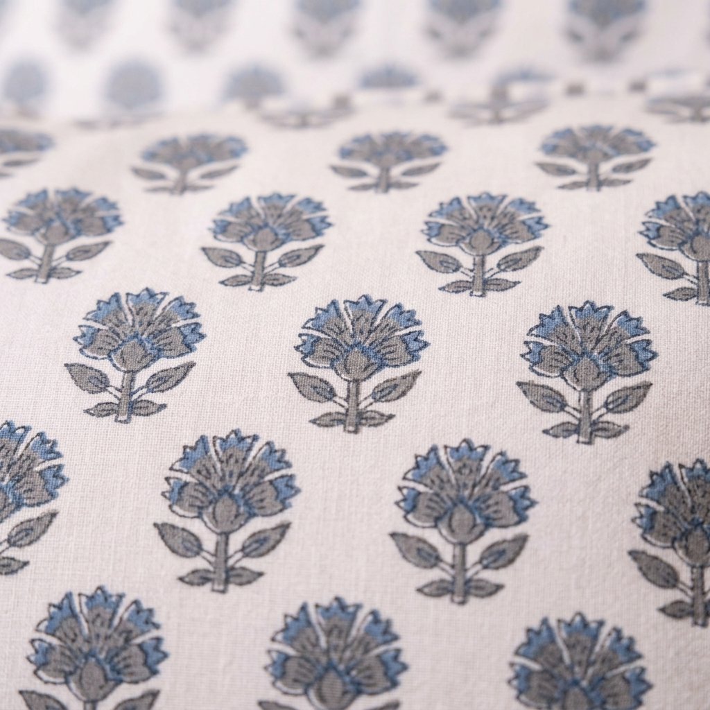 Block Print Cotton Cushion with Feather Pad, 2 Sizes