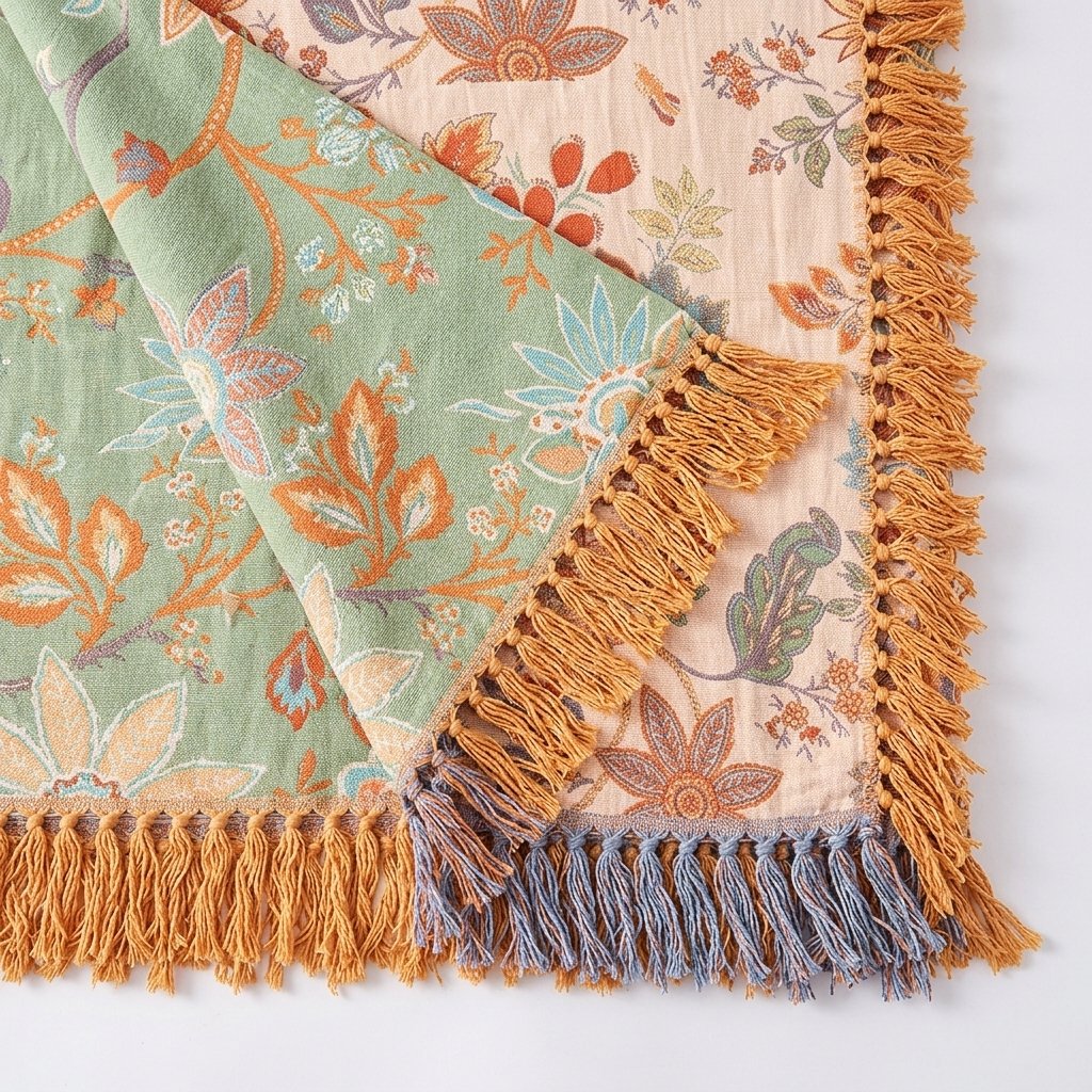 Boho Floral Tassel Throw Blanket – Woven Cotton Blend