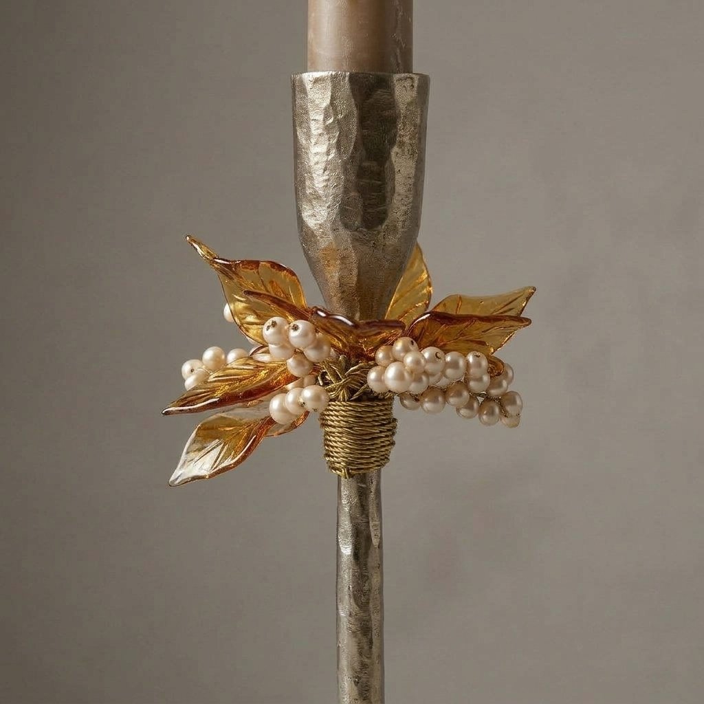 Botanical Taper Candle Holders with Glass Leaves, Set of 2