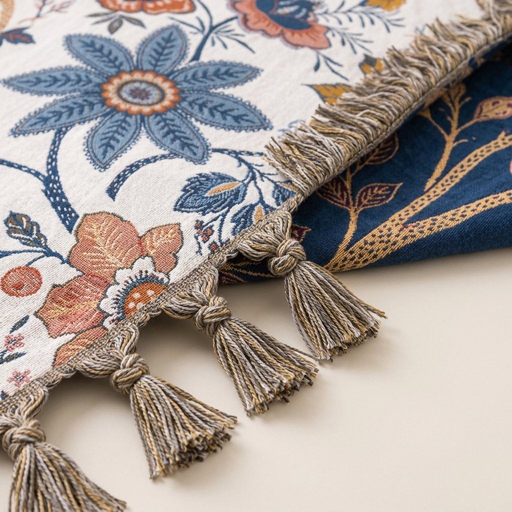 Botanical Tassel Throw – Reversible Double-Sided Cotton