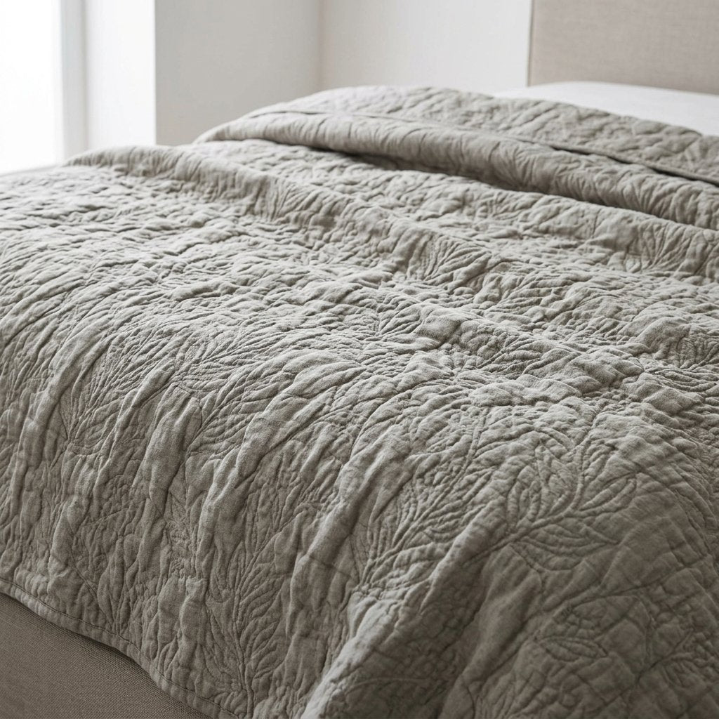 Botanique Leaf Quilted Bedspread in Sage, Double/King