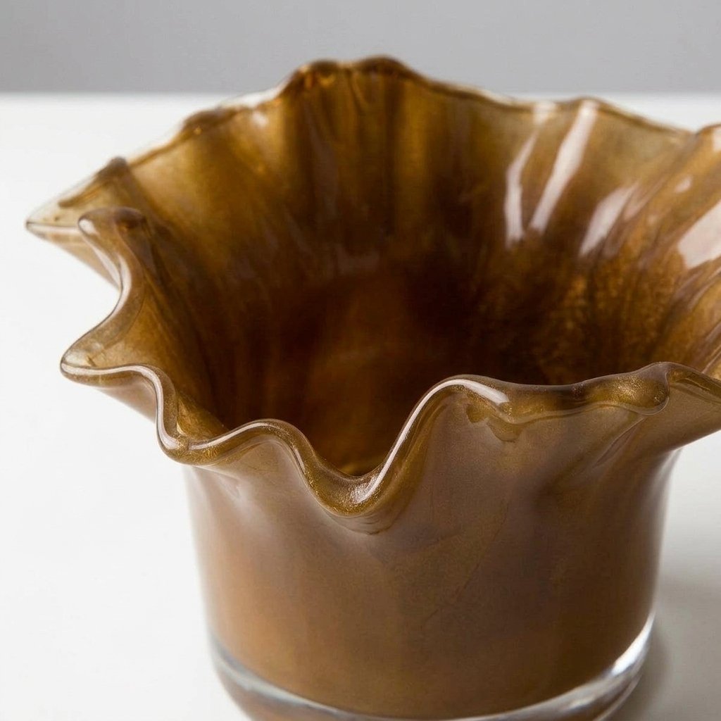 Caramel Glass Votives with Ruffled Edge, Set of 2