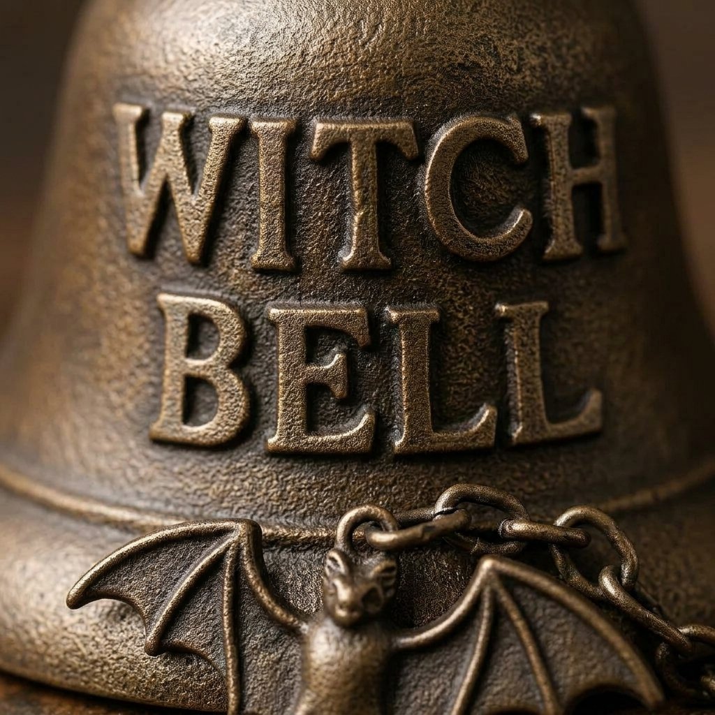Cast Iron Witch Bell Wall Bracket – Decorative Door Bell with Bat Clapper