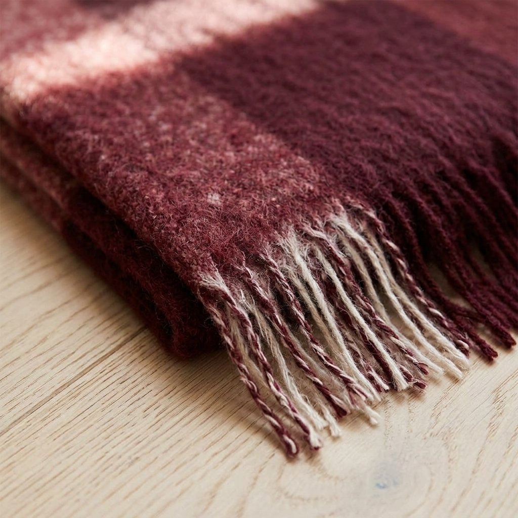 Check Faux Mohair Throw in Merlot, 51" x 67"