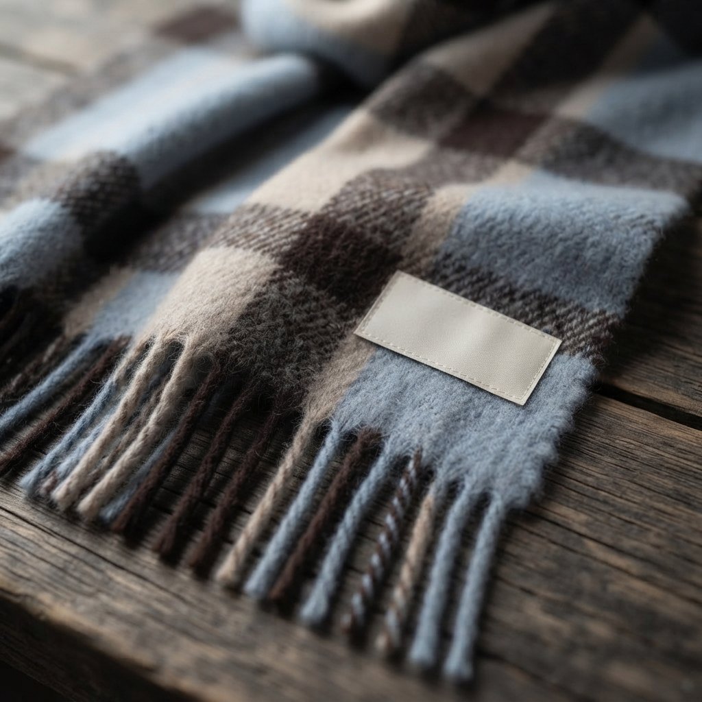 Check Winter Scarf with Fringed Edges