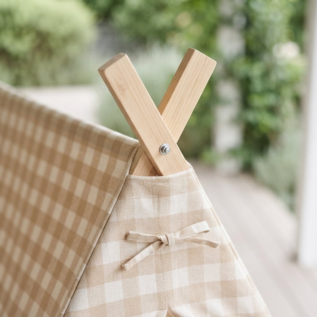 Children's A-Frame Play Tent in Beige Gingham Canvas