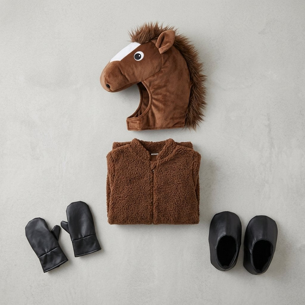 Children's Animal Horse Costume Set with Plush Hood, Jumpsuit, Mittens and Shoe Covers
