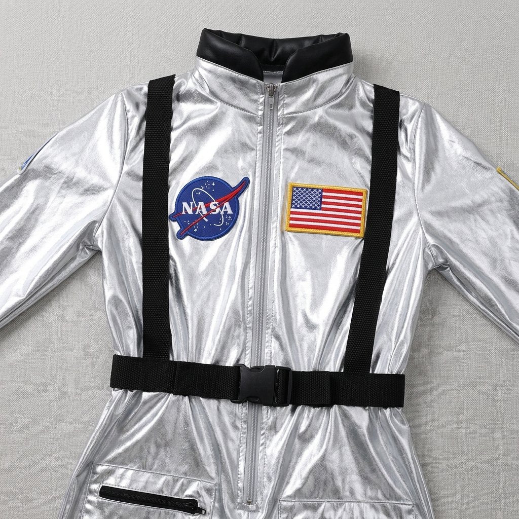 Children's Astronaut Space Explorer Full-Length Jumpsuit Costume with Mission Patches