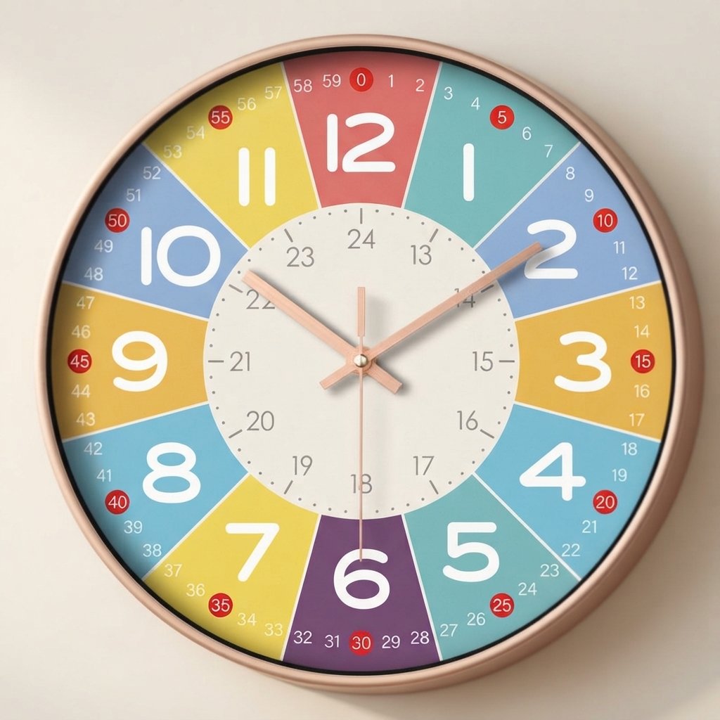 Children's Educational Silent Wall Clock, Multicolour