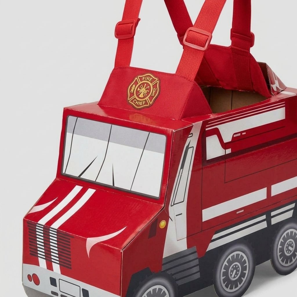 Children's Fire Engine Dress-Up Costume with Firefighter Hat, Reflective Stripes and Badge