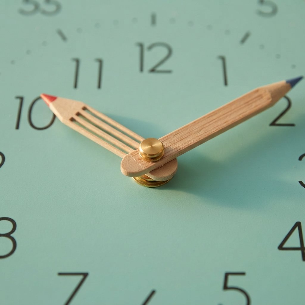 Children's Silent Learning Wall Clock with Pencil Hands, 30 cm