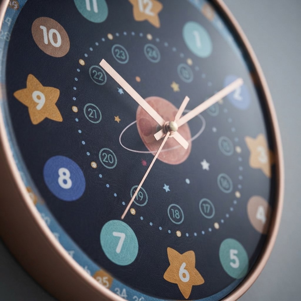Children's Silent Wall Clock, Space Design, 12 Inch