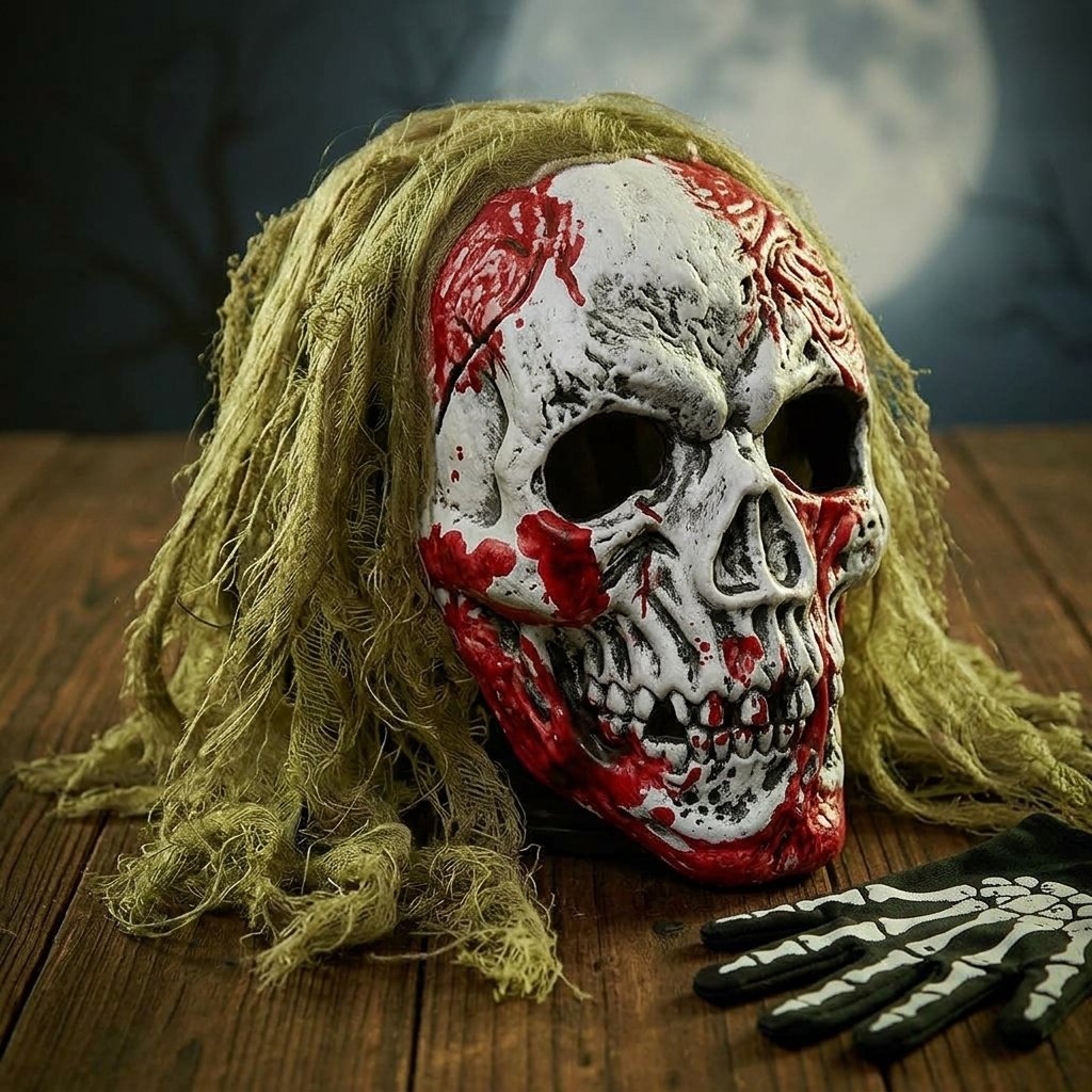 Children's Zombie Skeleton Halloween Costume Set with Skull Mask and Skeleton Gloves