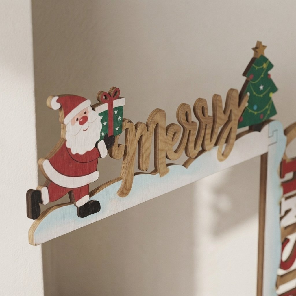 Christmas Door Frame Decoration, 3D Wooden Santa Sign