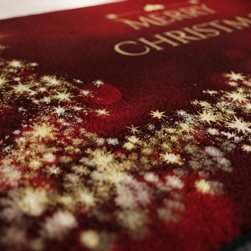 Christmas Door Mat with Golden Star Swirl, Non-Slip