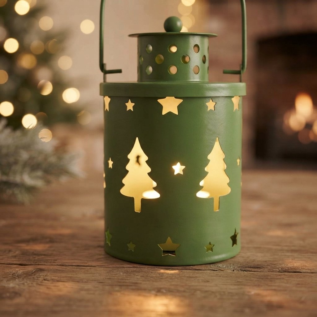 Christmas Metal Lantern Set with Festive Cut-Out Designs