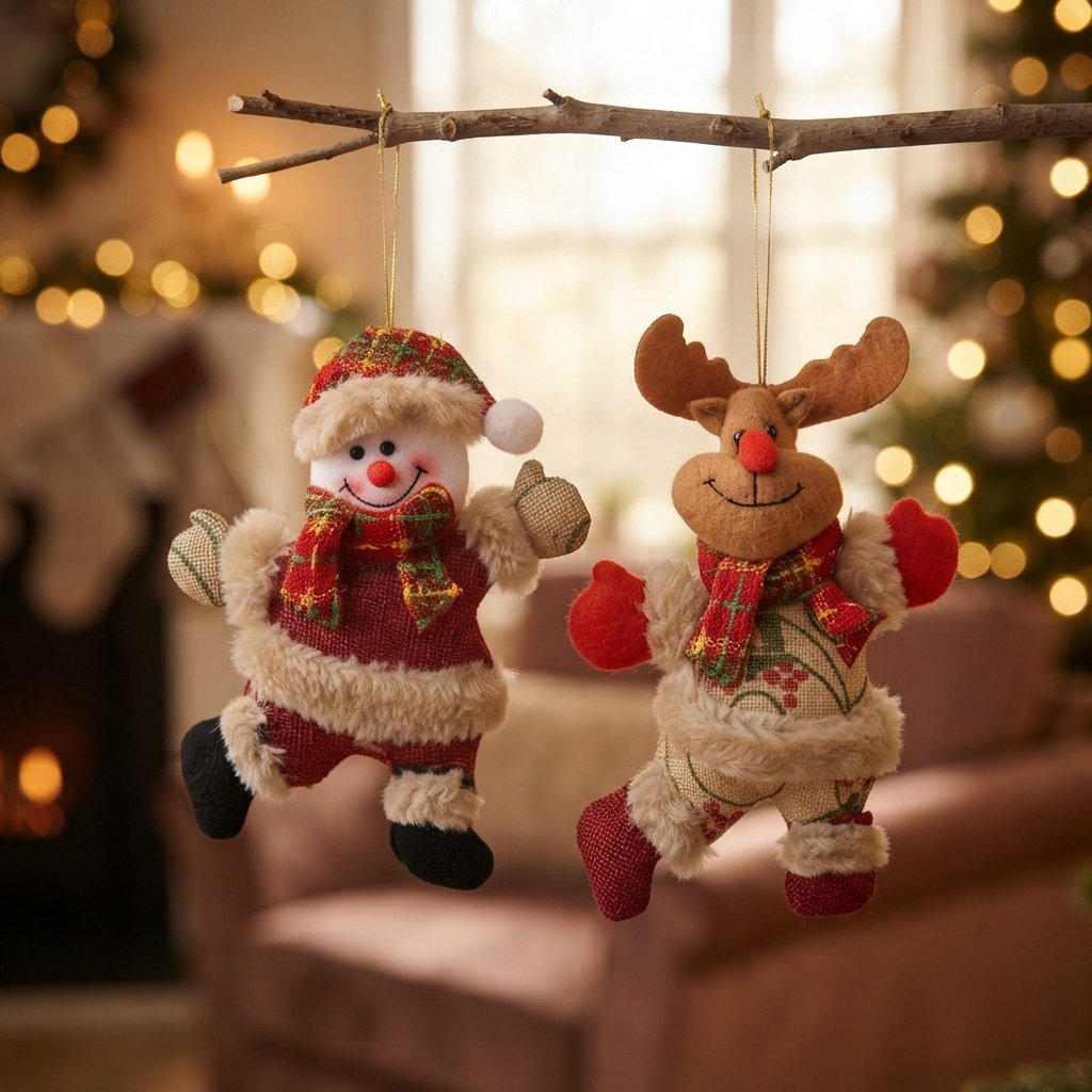 Christmas Plush Hanging Ornament Set of 4 Figures