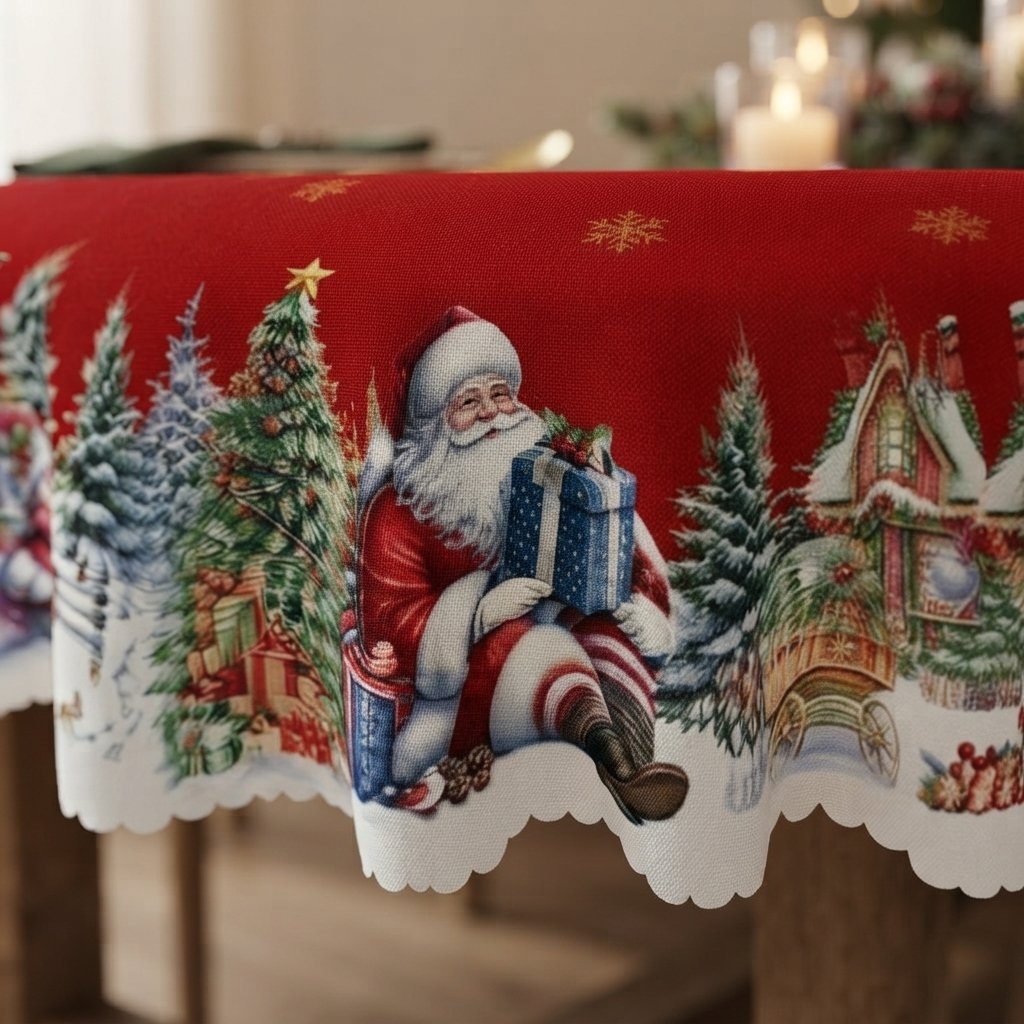 Christmas Tablecloth – Santa & Snowflake Festive Design