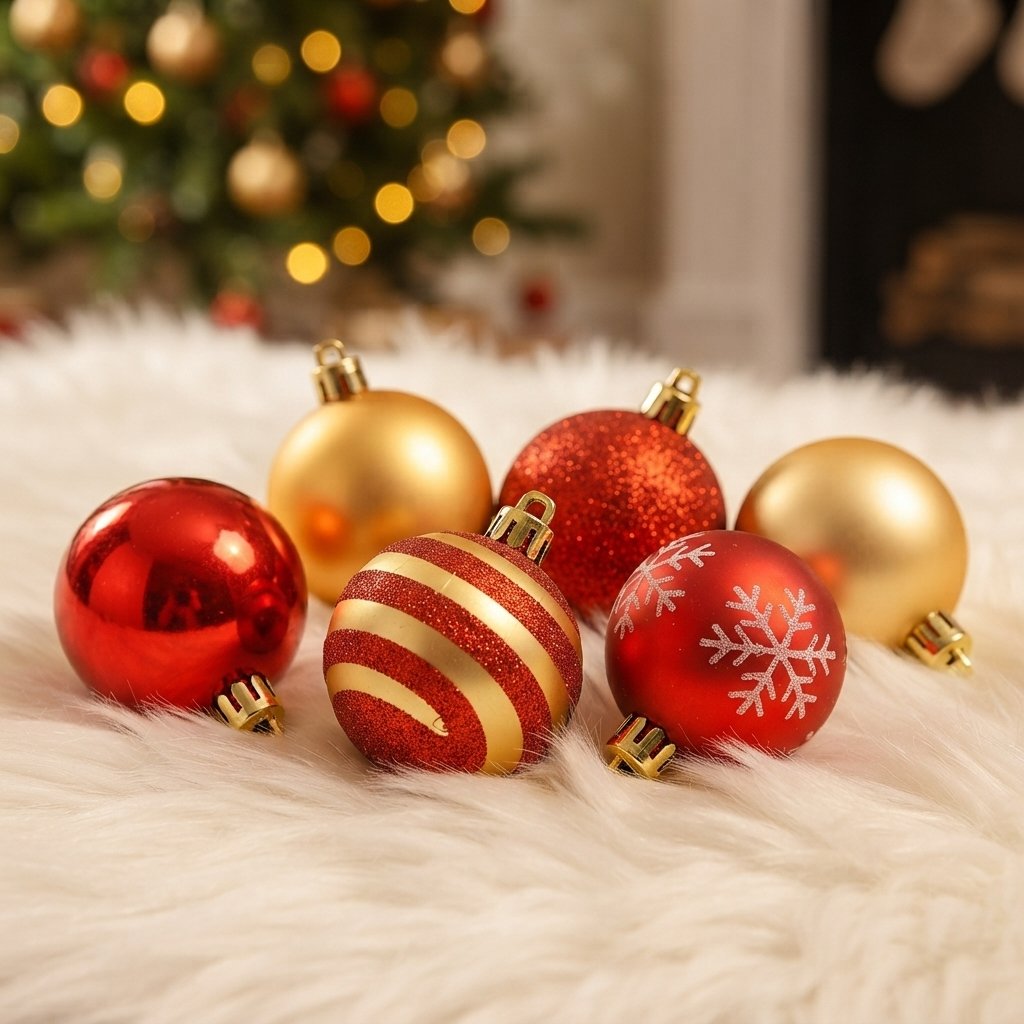 Christmas Tree Baubles Set of 50, Red & Gold, 4 cm