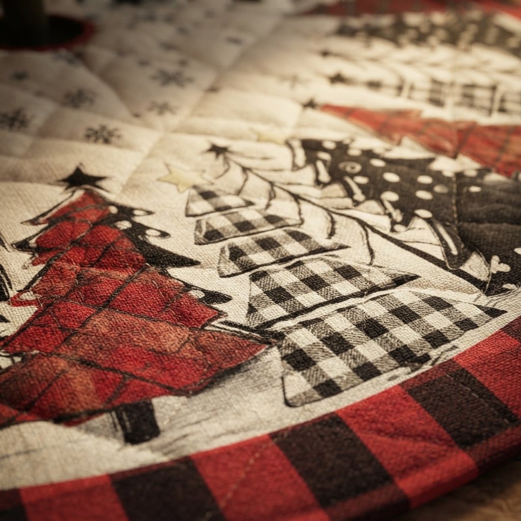 Christmas Tree Skirt, Buffalo Check Patchwork, Round Fabric