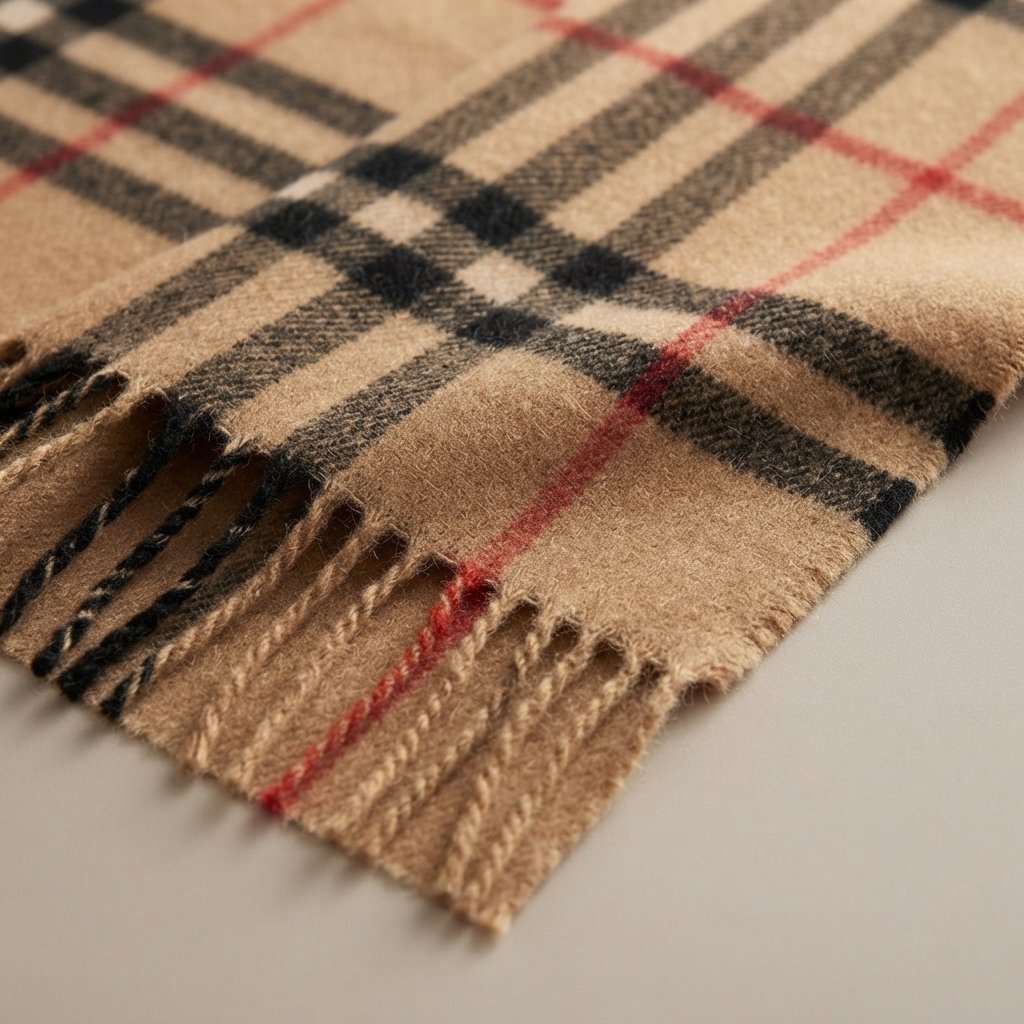 Classic Check Scarf with Fringe, Wool-Feel Wrap
