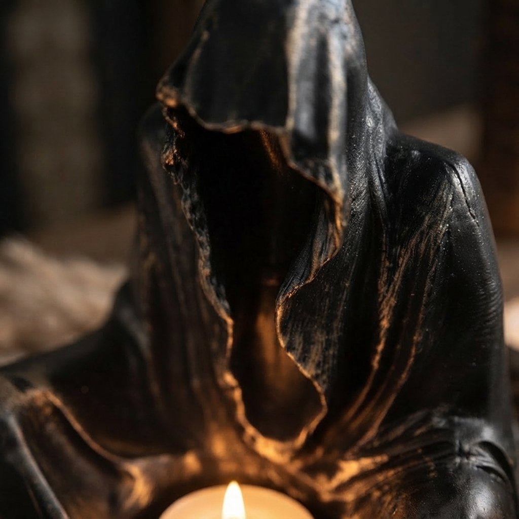 Cloaked Figure Tealight Holder – Gothic Resin Sculpture