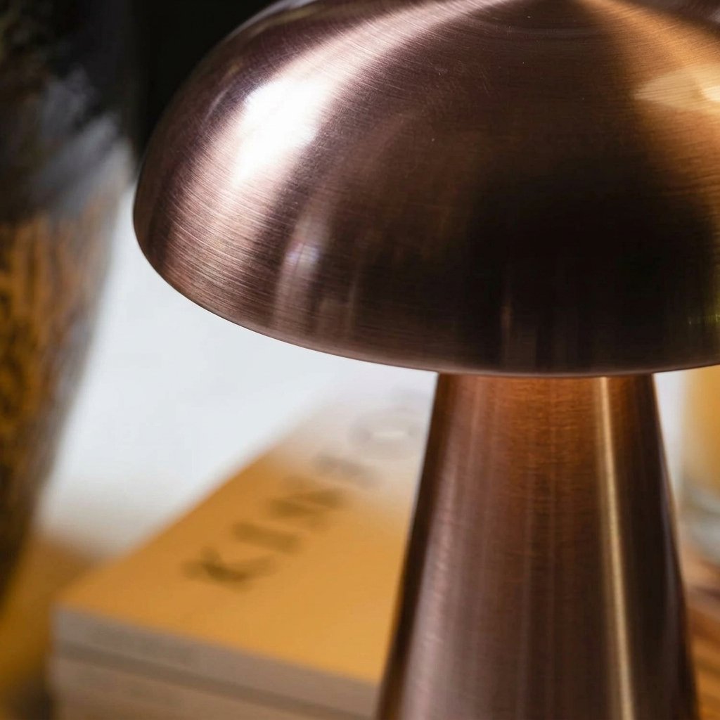 Cordless Mushroom Table Lamp in Brushed Rose Gold