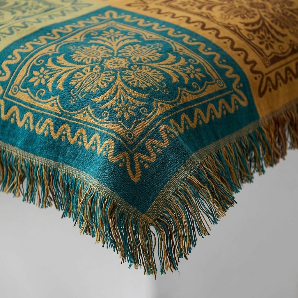 Cotton Tassel Throw Blanket with Mandala Pattern