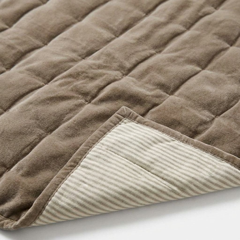 Cotton Velvet Bedspread with Pinstripe Reverse, Taupe