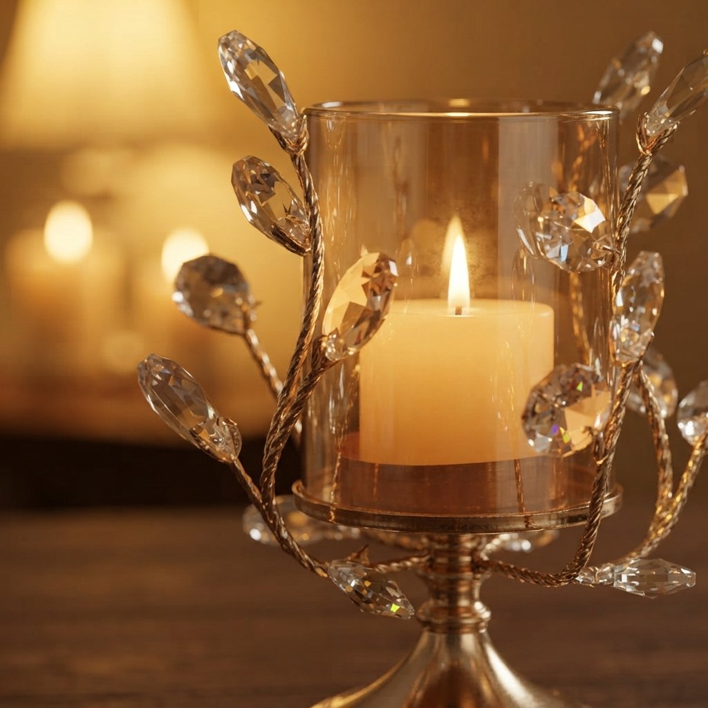Crystal Petal Candle Holder with Glass Hurricane