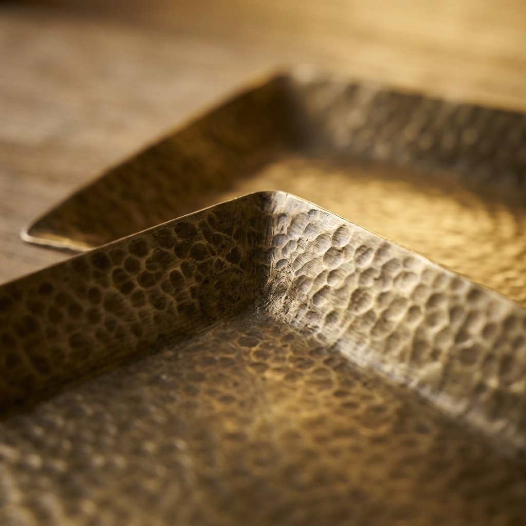 Decorative Tray in Antique Brass, Hammered Iron