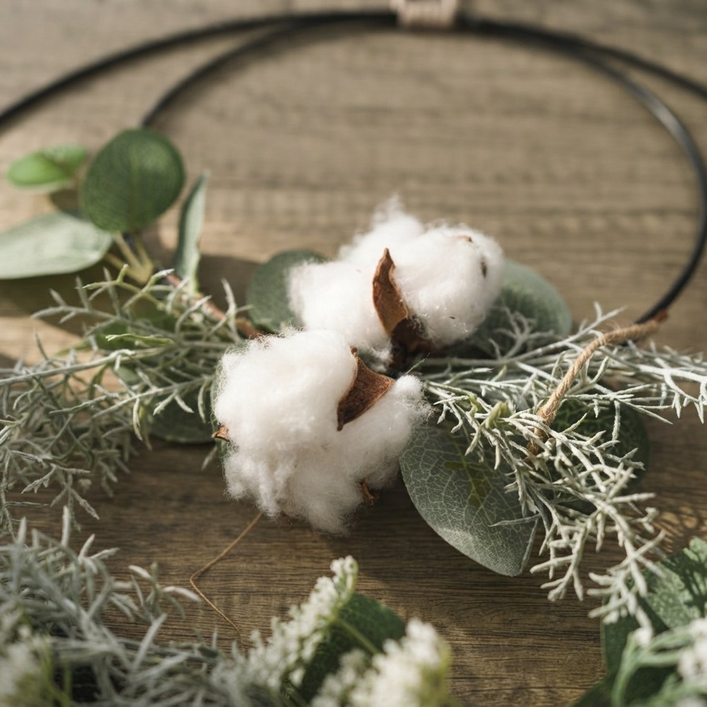 Double Hoop Wreath with Eucalyptus and Cotton Stems