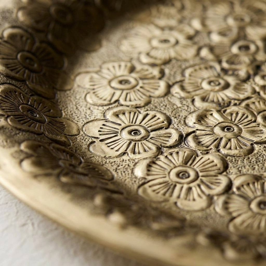 Embossed Aluminium Tray with Floral Pattern, 30 cm