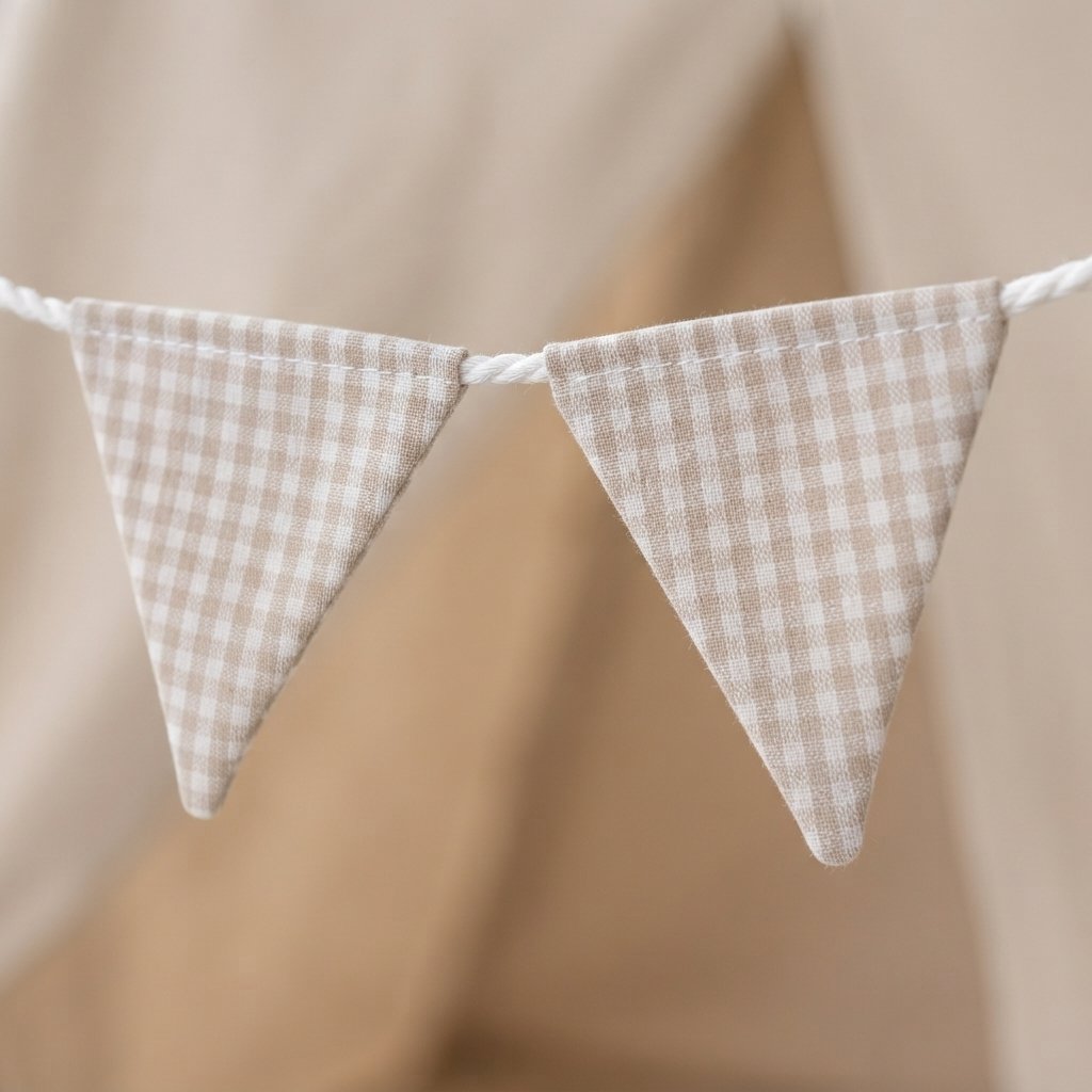 Fabric Bunting Garland in Oat Gingham, 2.4 m