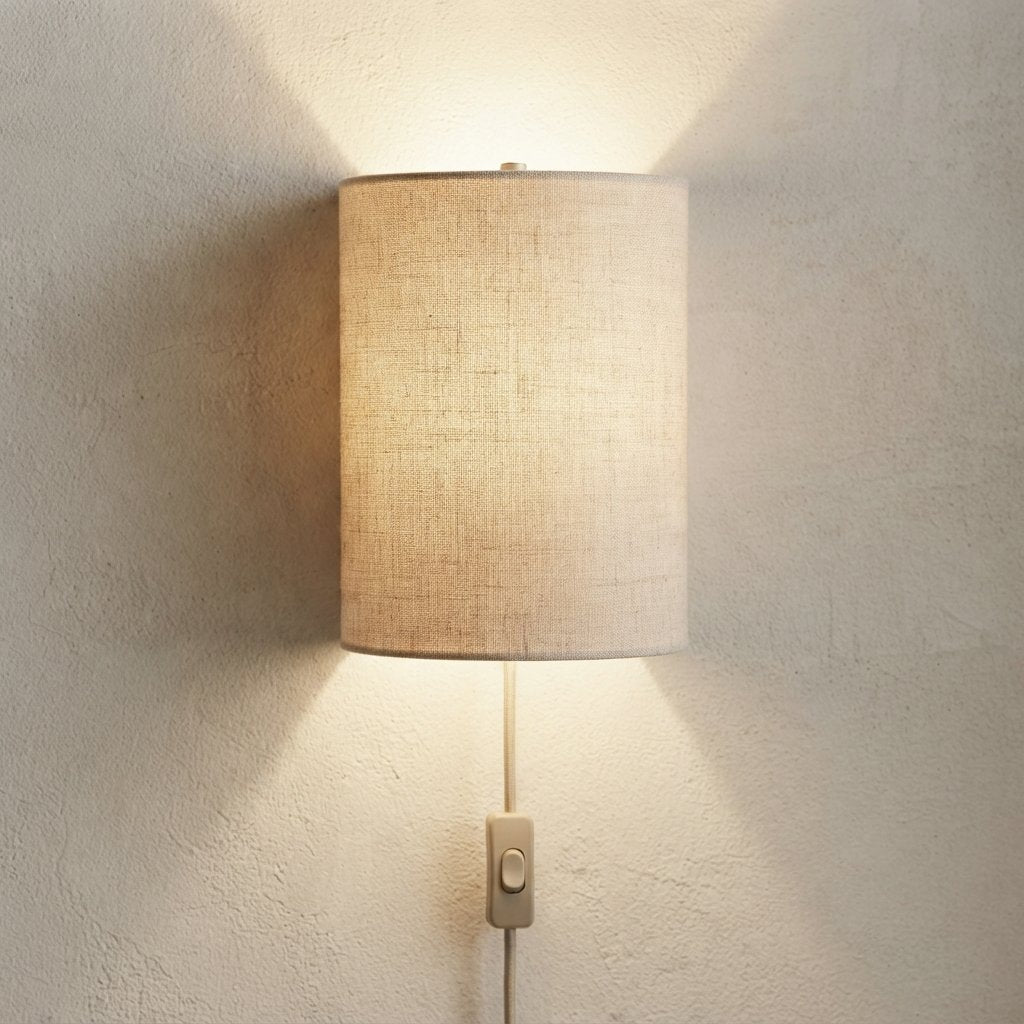 Fabric Drum Wall Light with Plug-In Cord, 3 Colour Modes