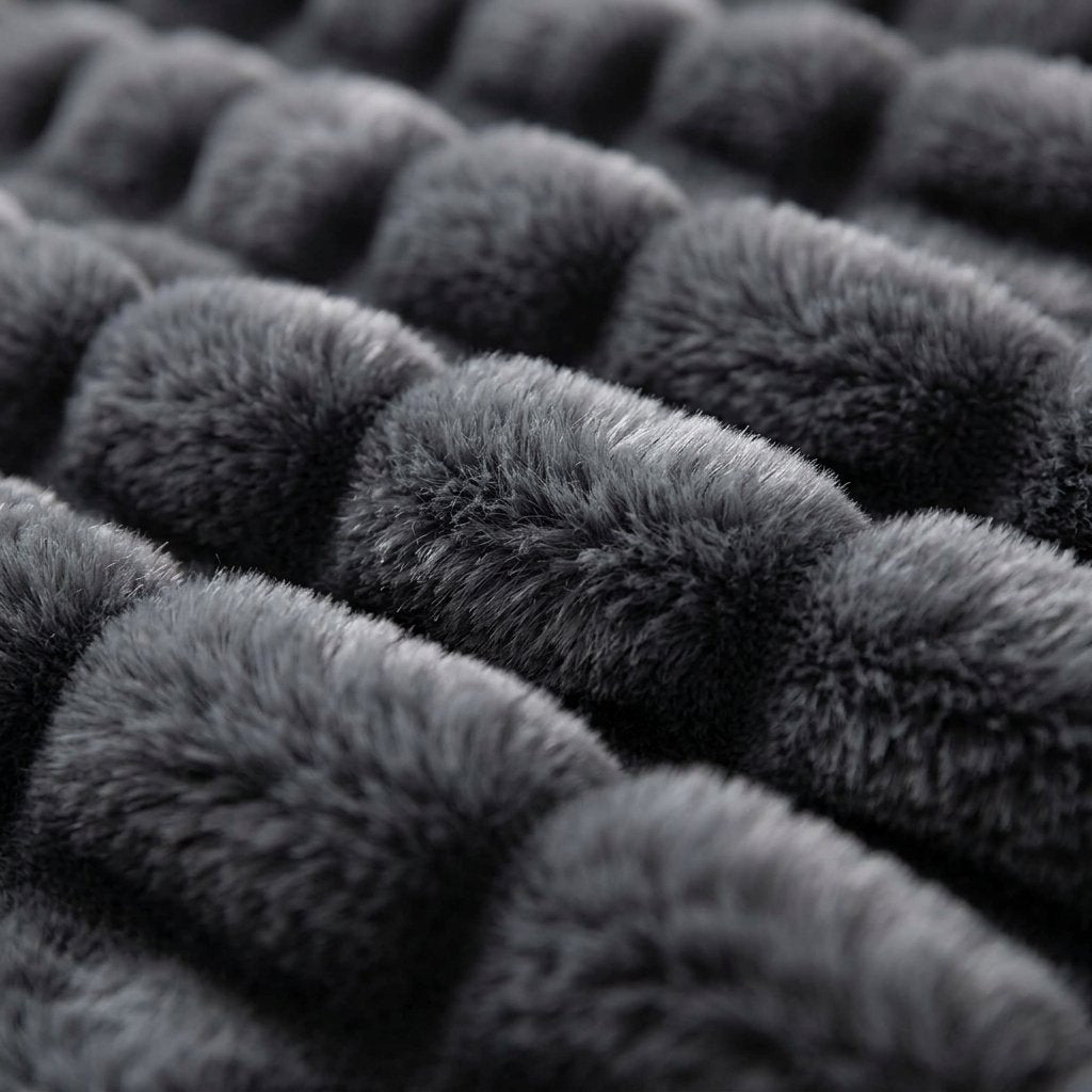Faux Fur Throw Blanket with Ruched Texture, Ultra-Soft