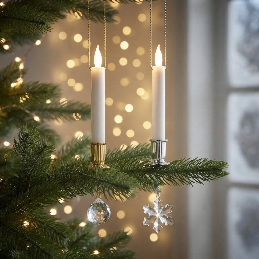 Flameless LED Christmas Tree Candles with Crystal Drops