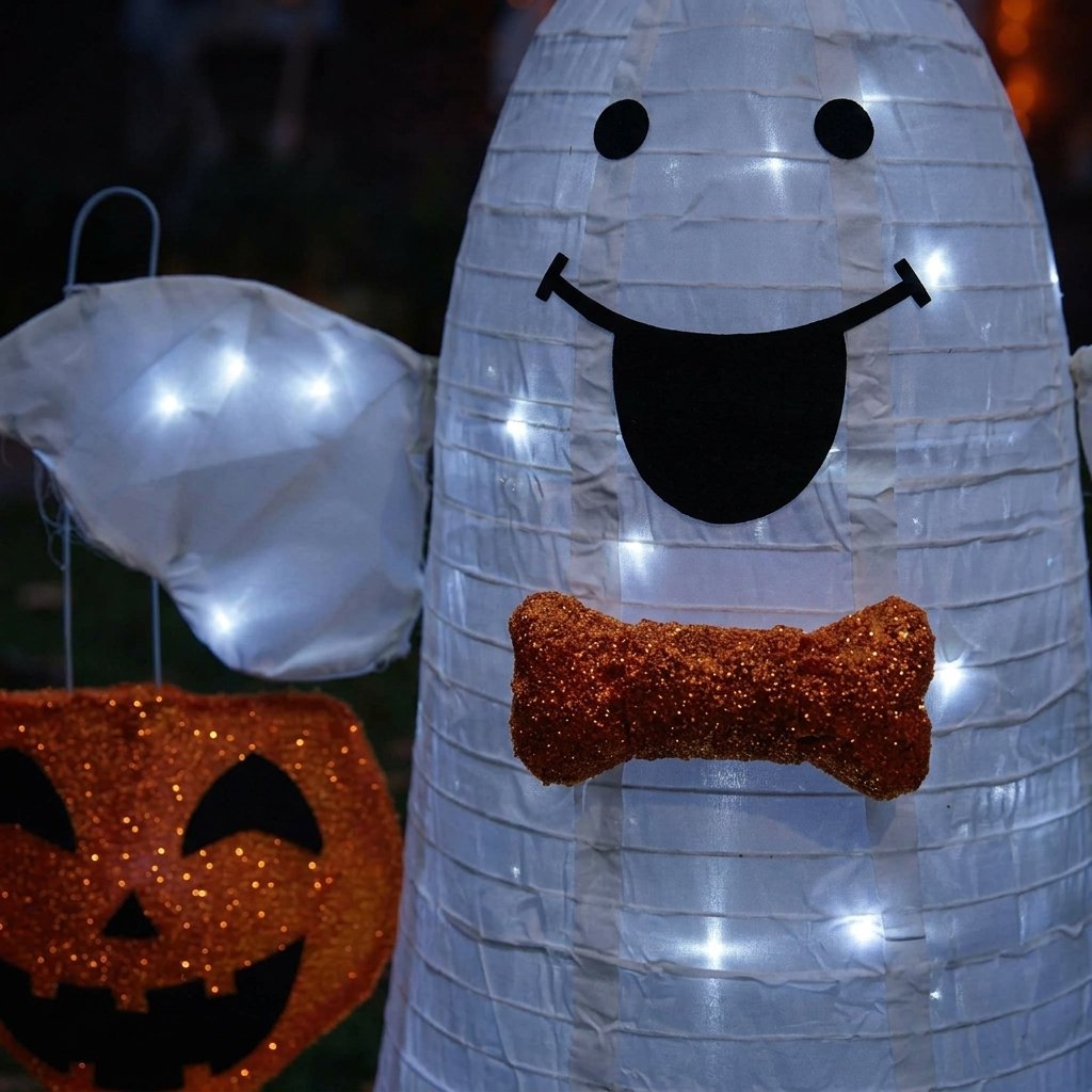 Foldable LED Ghost Halloween Decoration with 80 White Lights for Indoor and Outdoor Use
