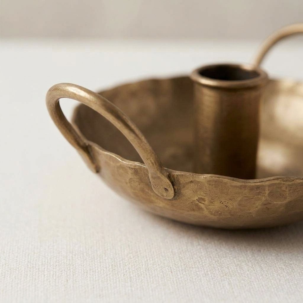 Forged Brass-Finish Iron Candle Holder with Handles