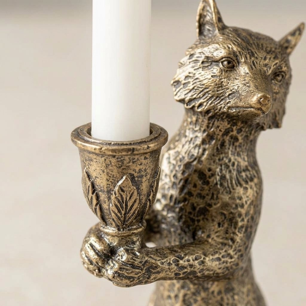 Fox Figure Candle Holder in Antique Gold