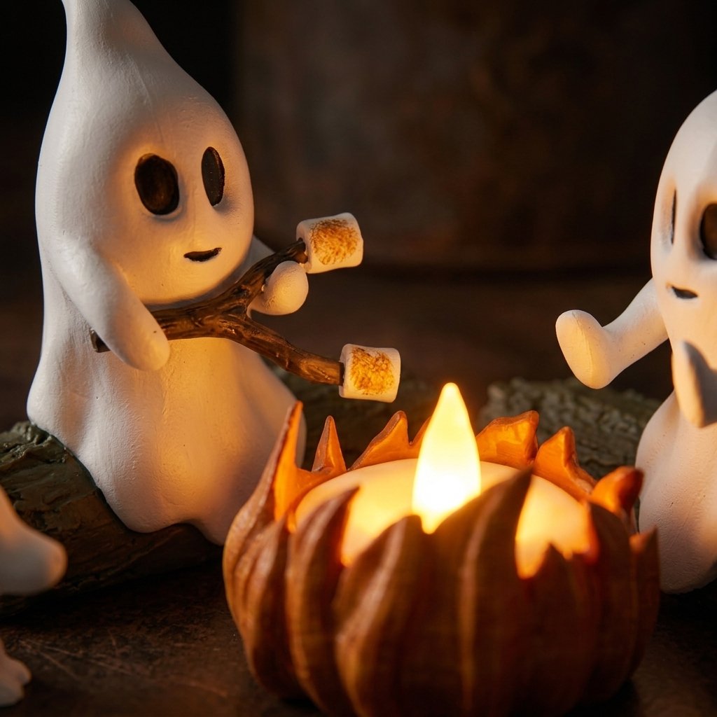Ghost Campfire Gathering Resin Figurine Set with LED Tealight